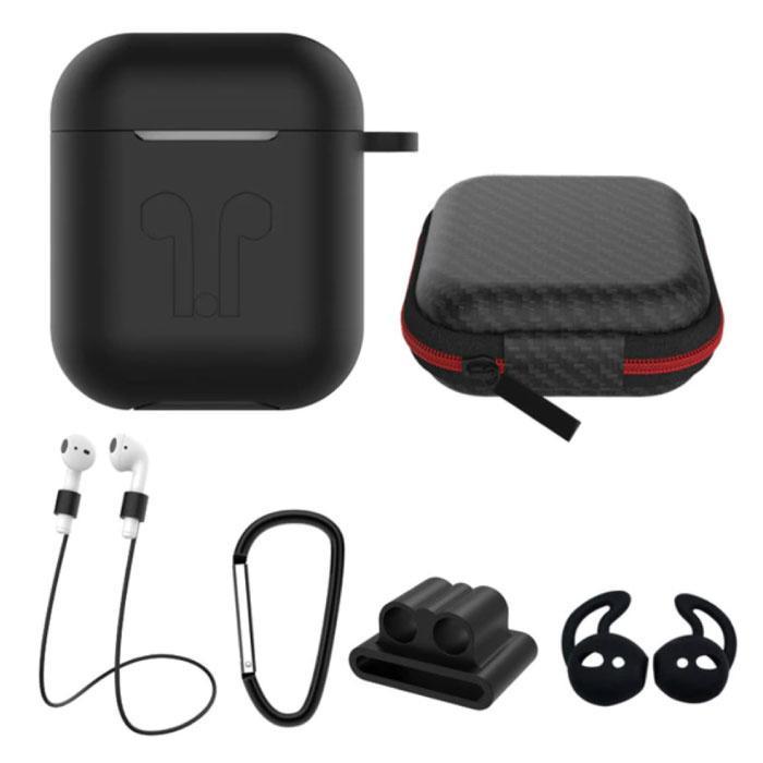 6 in 1 Kit voor AirPods 1 / 2 Zwart - Hoesje / Anti-Lost, Telecommunicatie, Mobiele telefoons | Hoesjes en Screenprotectors | Overige merken