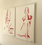 Liesens - Thinkers ( monochroom red) lot van 2 schilderijen, Antiek en Kunst