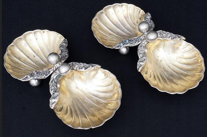 Salière et poivrière (4) - Ensemble de 4 salières en forme, Antiquités & Art, Antiquités | Argent & Or