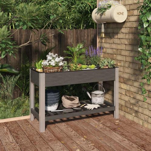 vidaXL Plantenbak verhoogd met schap 120x50x75 cm HKC grijs, Tuin en Terras, Bloempotten, Nieuw, Verzenden
