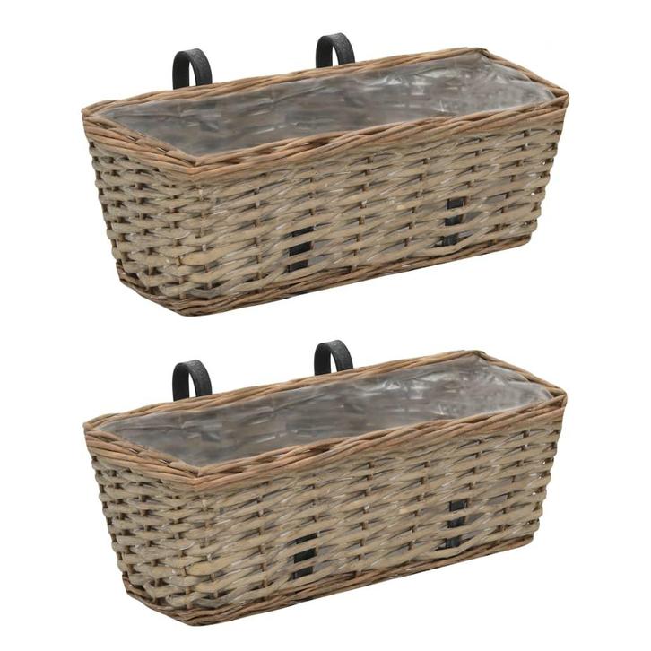 vidaXL Balkonbakken 2 st 40 cm wicker met PE-voering, Tuin en Terras, Bloempotten, Nieuw, Verzenden