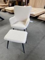 Marion fauteuil met poef, bouclé wit (nieuw, outlet), Nieuw, Stof