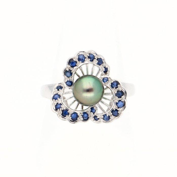 Ring - 14 karaat Witgoud Saffier - Parel, Handtassen en Accessoires, Ringen