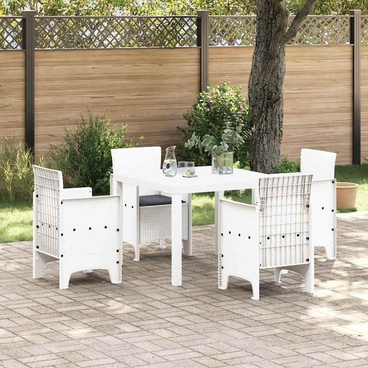 vidaXL Tuin Eettafel Set 5 pcs Wit Polt riet, Jardin & Terrasse, Ensembles de jardin, Envoi