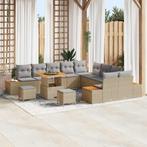 vidaXL Tuinbank Set met kussen met opslag Beige Poly rattan, Tuin en Terras, Verzenden, Nieuw