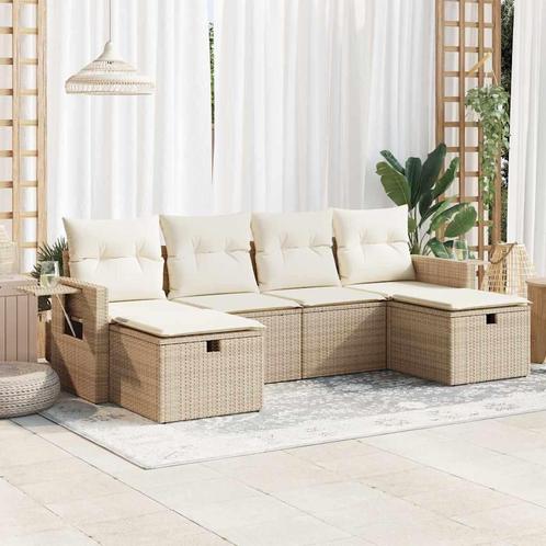 vidaXL 6-delige Loungeset met kussens poly rattan beige, Tuin en Terras, Tuinsets en Loungesets, Loungeset, Nieuw, Verzenden