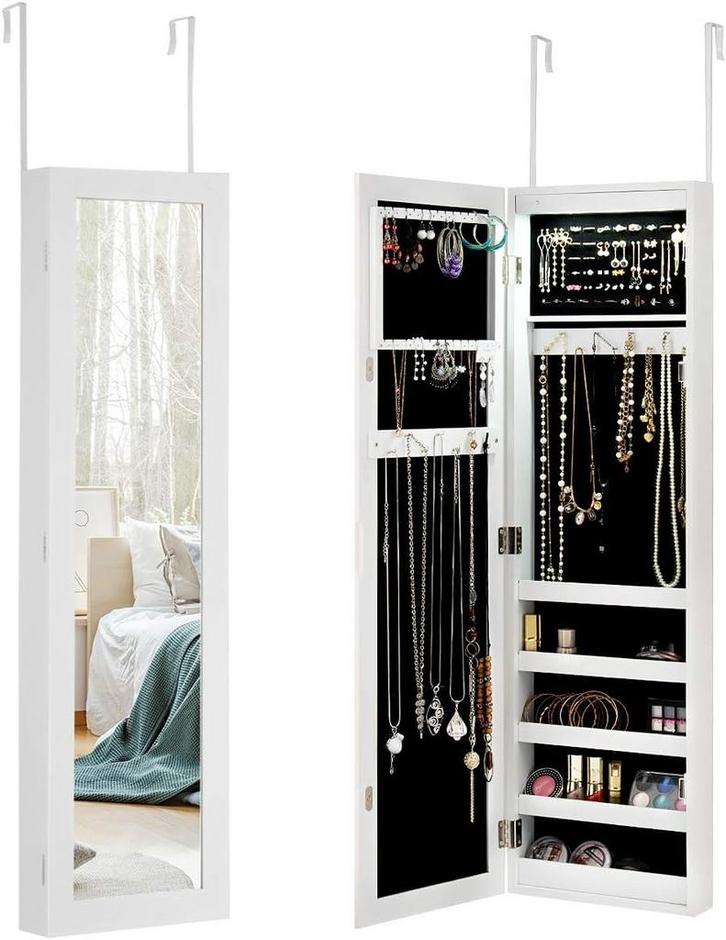 Sieradenkast met spiegel - Passpiegel - Spiegelkast - Wit -, Huis en Inrichting, Woonaccessoires | Spiegels, Nieuw, Verzenden