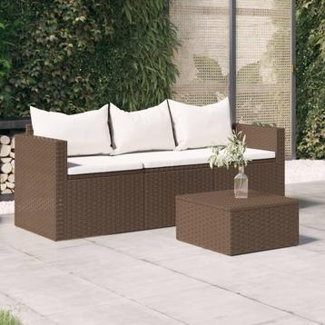 vidaXL Tuinbank 3-zits met kussens poly rattan bruin, Verzenden