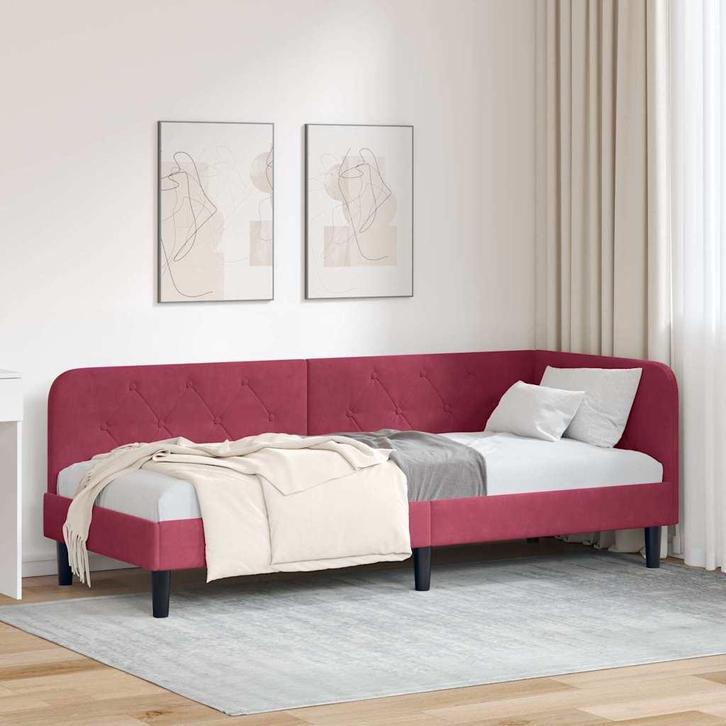 vidaXL Hoek Bed Frame met hoofdeinde Wijnrood 80 x 200 cm, Huis en Inrichting, Slaapkamer | Bedden, Nieuw, Verzenden