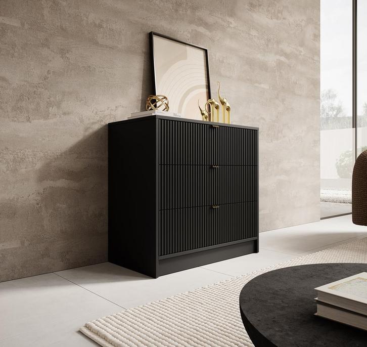 Meubella Dressoir Tavares zwart 80 cm breed lades, Huis en Inrichting, Kasten | Overige, Nieuw, Verzenden