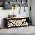 vidaXL Brandhoutrek met houten blad 100,5x35,5x40 cm zwart, Tuin en Terras, Brandhout, Verzenden