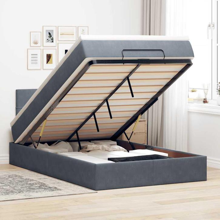 vidaXL Bed poef met matras 120x190 cm fluweel donkergrijs, Huis en Inrichting, Slaapkamer | Bedden, Nieuw, Verzenden