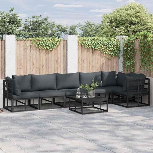 vidaXL Tuinbank Set met kussen 6 pcs Zwart Aluminium, Tuin en Terras, Tuinsets en Loungesets, Nieuw, Verzenden