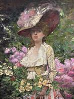 Scuola europea (XIX-XX) - Ritratto di Fanciulla tra Fiori, Antiek en Kunst