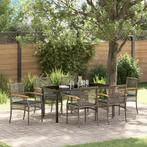 vidaXL 7-delige tuin eetset met kussens - Grijs poly riet, Verzenden, Nieuw