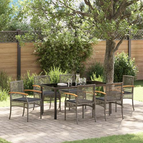 vidaXL 7-delige tuin eetset met kussens - Grijs poly riet, Tuin en Terras, Tuinsets en Loungesets, Nieuw, Verzenden