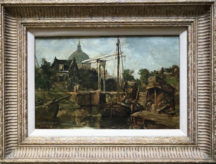 Piet in t Hout (1879-1965) - Amsterdamse binnenhaven met, Antiek en Kunst, Kunst | Schilderijen | Klassiek