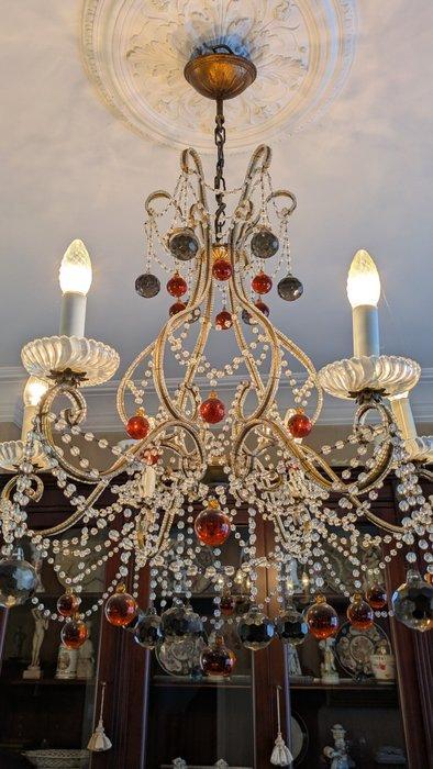 Kroonluchter - Stijl Macaroni, vogelkooi - Glas, Metaal,, Antiquités & Art, Curiosités & Brocante