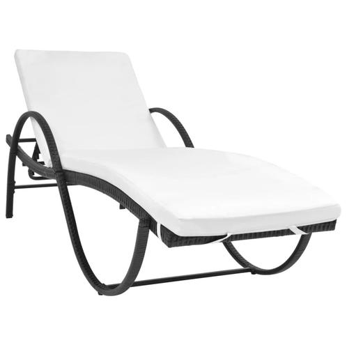 vidaXL Chaise longue avec coussin RÃ©sine tressÃ©e Noir, Jardin & Terrasse, Chaises longues, Neuf, Envoi