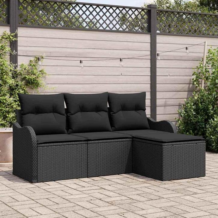 vidaXL Tuinbank Set met kussen met opslag 4 pcs Zwart poly, Tuin en Terras, Tuinsets en Loungesets, Nieuw, Verzenden