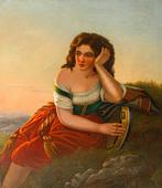 Scuola italiana (XIX) - Ritratto di ragazza con tamburello