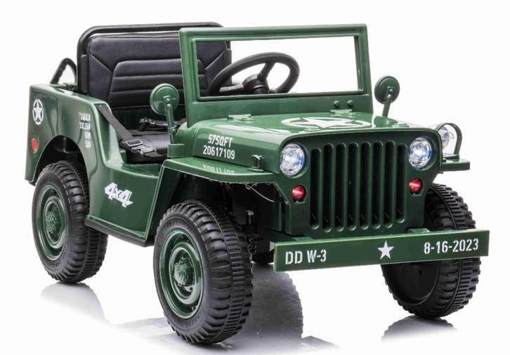 Jeep Army, Willys jeep, 4wd, eva, leder, BlueTooth, 2.4ghz, Kinderen en Baby's, Speelgoed | Buiten | Accuvoertuigen, Nieuw, Verzenden