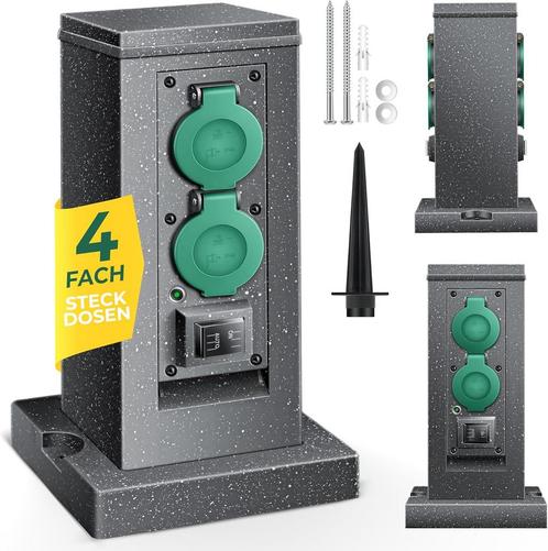 KESSER® Tuincontactdoos - 4 stopcontacten - IP44 - Antraciet, Huis en Inrichting, Woonaccessoires | Overige, Verzenden
