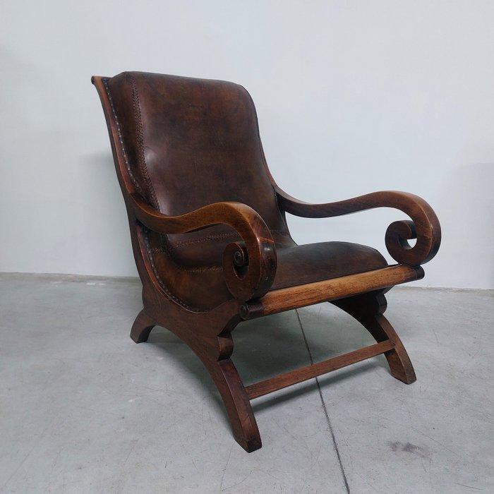 Fauteuil - Teak - leer, Huis en Inrichting, Overige Huis en Inrichting