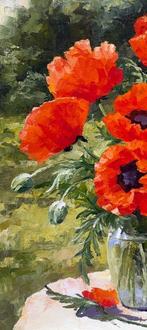 Irina Alex (1961) - Coquelicots dans un Vase Transparent, Antiek en Kunst