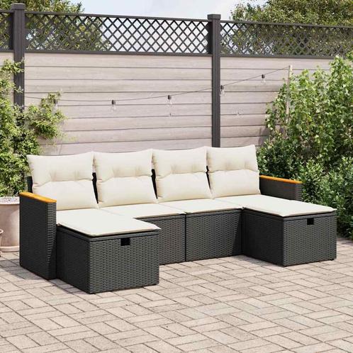 vidaXL 6-delige Loungeset met kussens poly rattan zwart, Tuin en Terras, Tuinsets en Loungesets, Loungeset, Nieuw, Verzenden