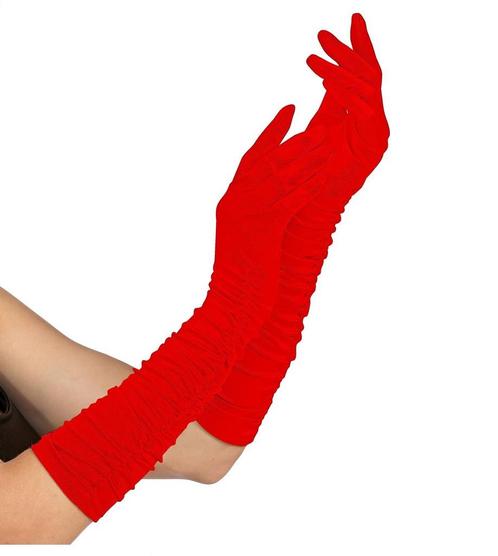 Rode Handschoenen Plisse Lycra, Hobby en Vrije tijd, Feestartikelen, Nieuw, Verzenden