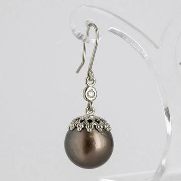 Oorbellen - 18 karaat Witgoud Diamant (Natuurlijk) - Parel