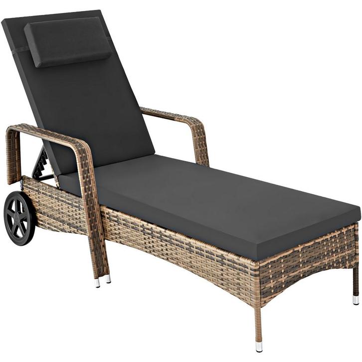 tectake Wicker ligbed met wielen - natuur/donkergrijs, Tuin en Terras, Tuinsets en Loungesets, Verzenden