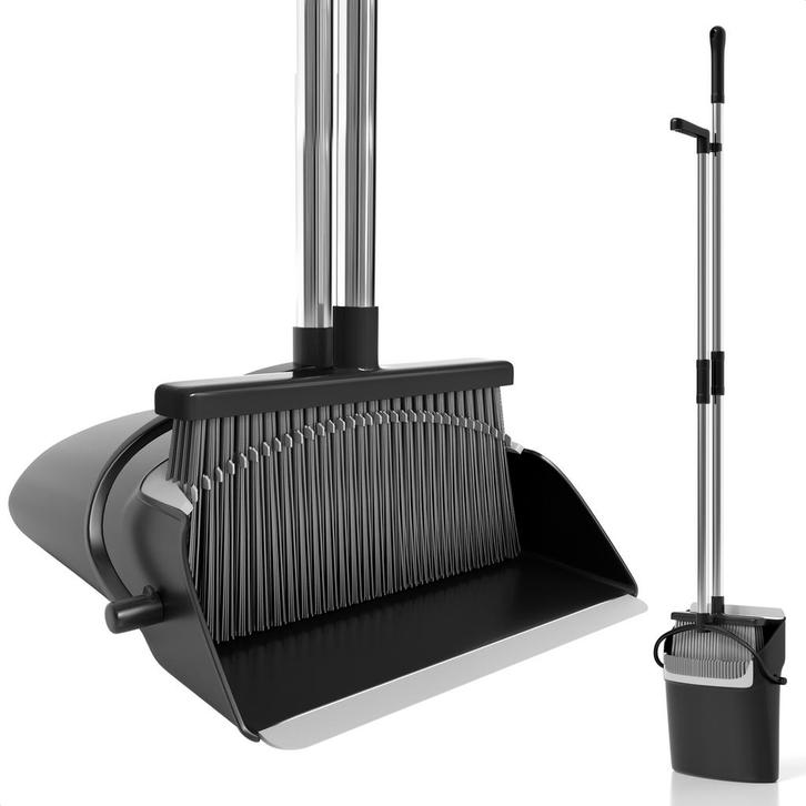 Avalo Stoffer en Blik met Lange Steel - 87-127cm - Zwart, Huis en Inrichting, Schoonmaakartikelen, Verzenden