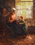 H. Endlich - (XX) - Mother and daughter knitting in interior