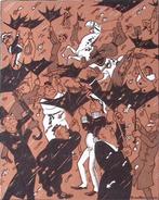 Spotprent over mensen met paraplu die in de lintjesregen..., Antiek en Kunst, Verzenden