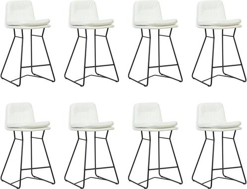 Set van 8 Gebroken witte leren industriële barkrukken -, Huis en Inrichting, Stoelen, Overige kleuren, Vijf, Zes of meer stoelen