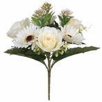 Boeketje roos, gerbera en succulent 33cm rose and bush ivory, Nieuw