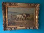 Henry Schouten (1857/64-1927) - Ploegende boer met paarden, Antiquités & Art, Art | Peinture | Classique