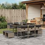 vidaXL 11-delige Tuinset met kussens poly rattan grijs, Tuin en Terras, Verzenden, Nieuw, Tuinset