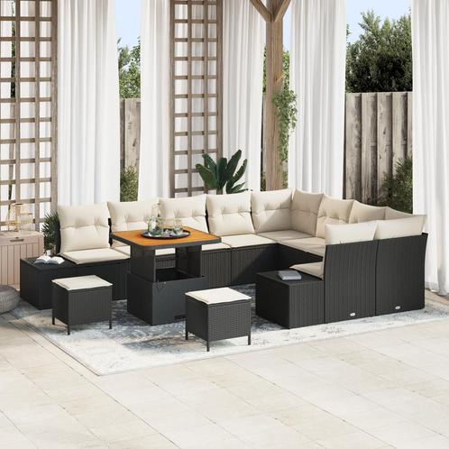 vidaXL 12-delige tuinzetelset met kussens zwart poly rattan, Tuin en Terras, Tuinsets en Loungesets, Nieuw, Verzenden