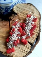 Zilver, Rode koraal takken - Hangoorbellen, Verzamelen, Mineralen en Fossielen