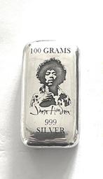 100 gram - Zilver .999 - Jimi Hendrix  (Zonder Minimumprijs), Postzegels en Munten