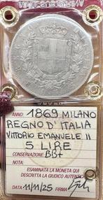 Italie, Royaume Vittorio Emanuele II. 5 Lire 1869 Milano, Postzegels en Munten