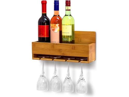 SoBuy - Wandgemonteerd wijnrek met glazenhouder - 17x37x115, Huis en Inrichting, Woonaccessoires | Overige, Nieuw, Verzenden