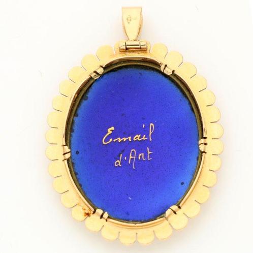 Pendentif - 18 carats Or jaune - email dart, Handtassen en Accessoires, Antieke sieraden