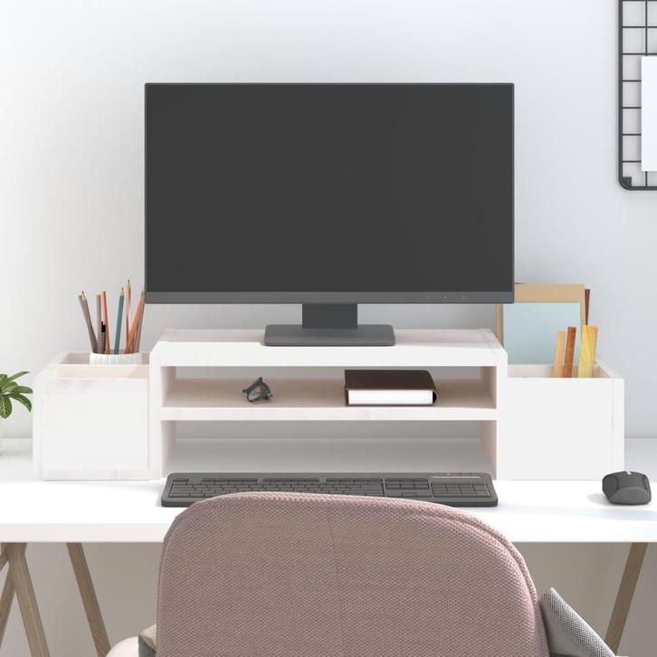 vidaXL Monitorstandaard 70x27,5x15 cm massief grenenhout wit, Computers en Software, Overige Computers en Software, Nieuw, Verzenden