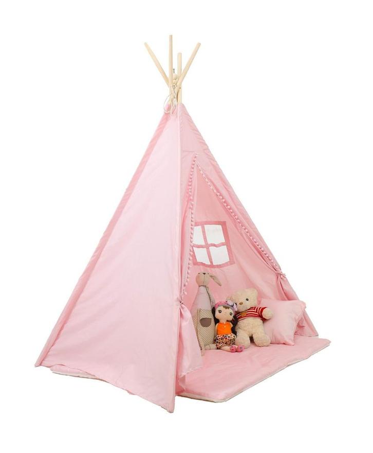 Grote roze tipi speeltent 120x120x160 cm met vloermat en..., Kinderen en Baby's, Speelgoed | Speeltenten, Nieuw, Ophalen of Verzenden