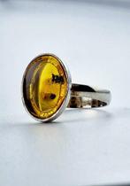 Zeldzame fossiel-inclusie AMBER-ring – Oud bijenwesp in