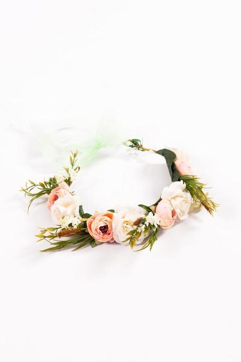 Luxe Rozenkrans Wit Lichtroze Bloemenkrans Rozen Bloemen Haa, Kleding | Dames, Carnavalskleding en Feestkleding, Nieuw, Ophalen of Verzenden